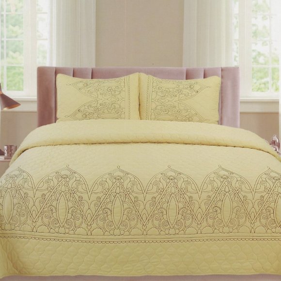 Sophisticated Quilted Bedspread Set 3 Piece Quilt Set - Queen & King Size Cream - Picture 2 of 2